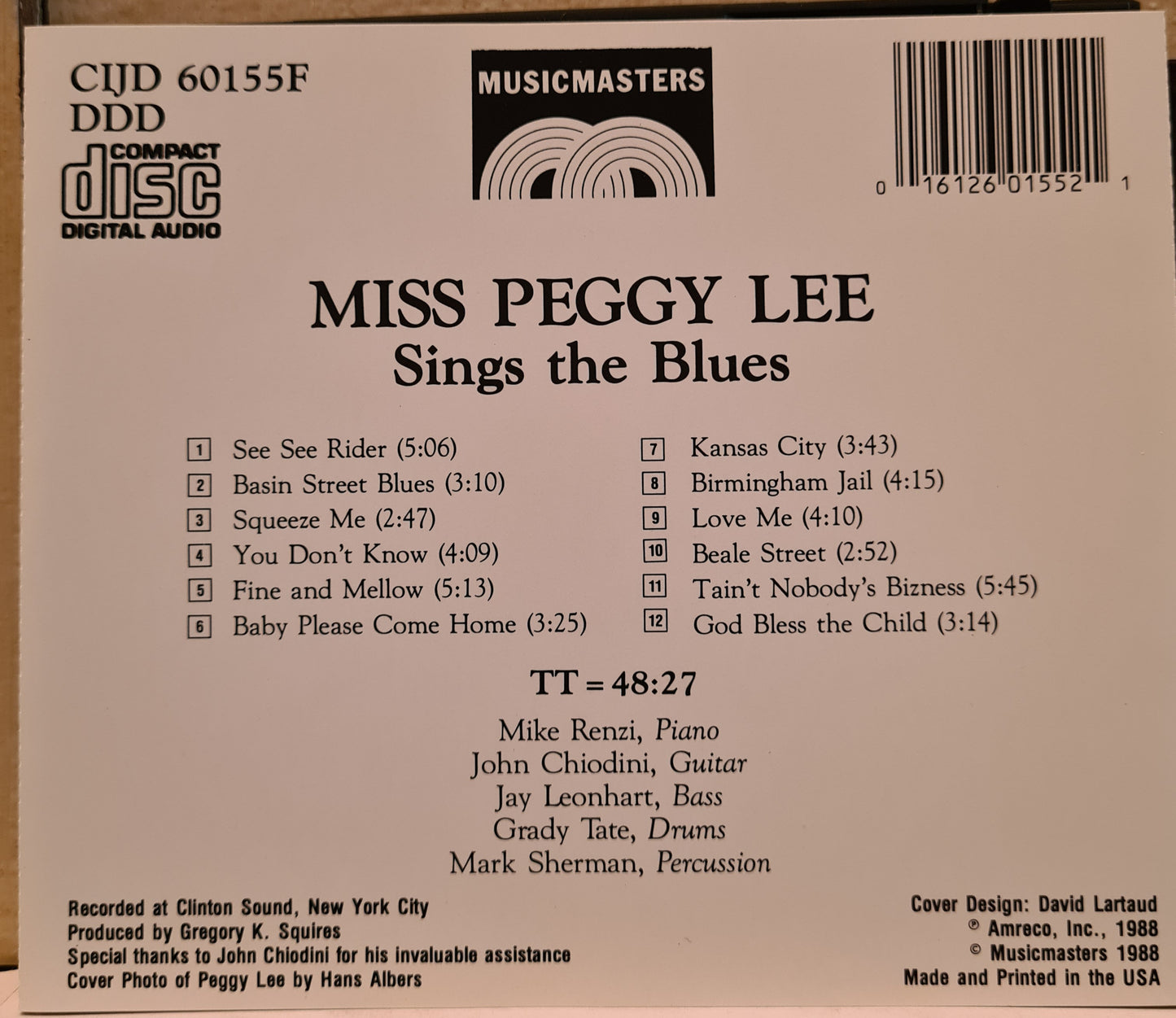 Miss Peggy Lee ~ Peggy Lee Sings The Blues (CD)