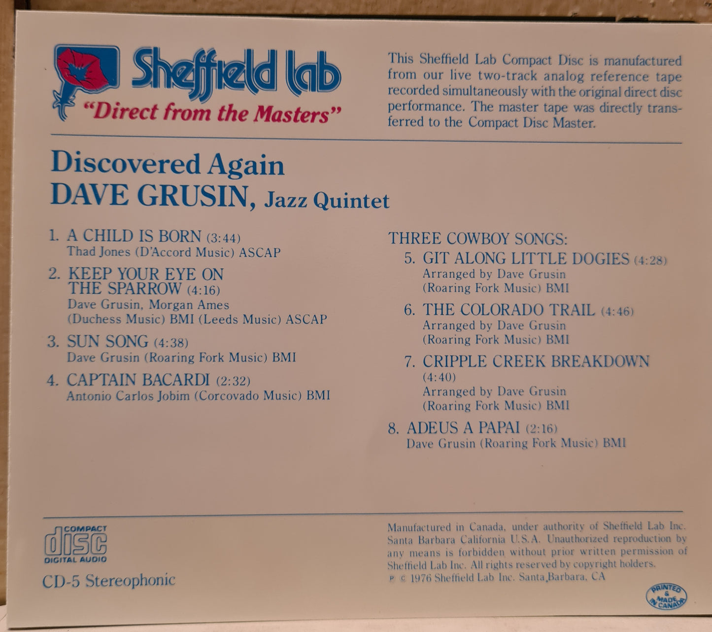 Dave Grusin ~ Discovered Again! (CD)