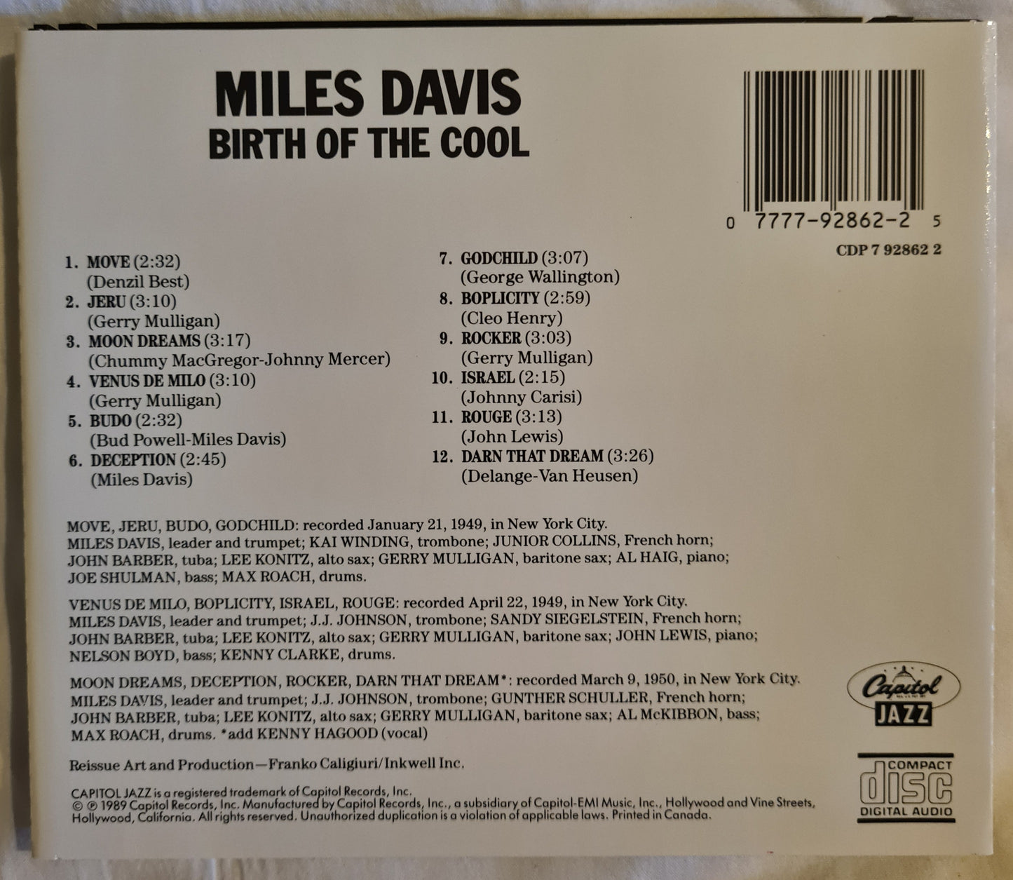 Miles Davis ~ Birth of Cool (CD)