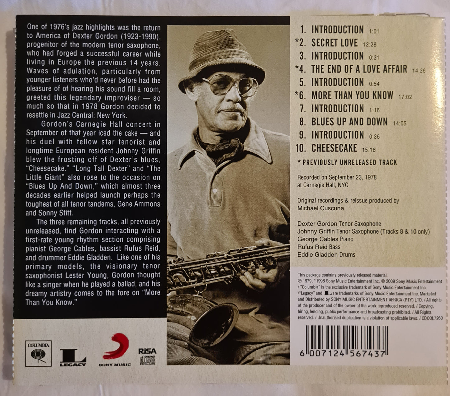 Dexter Gordon ~ Live at Carnegie Hall (CD)