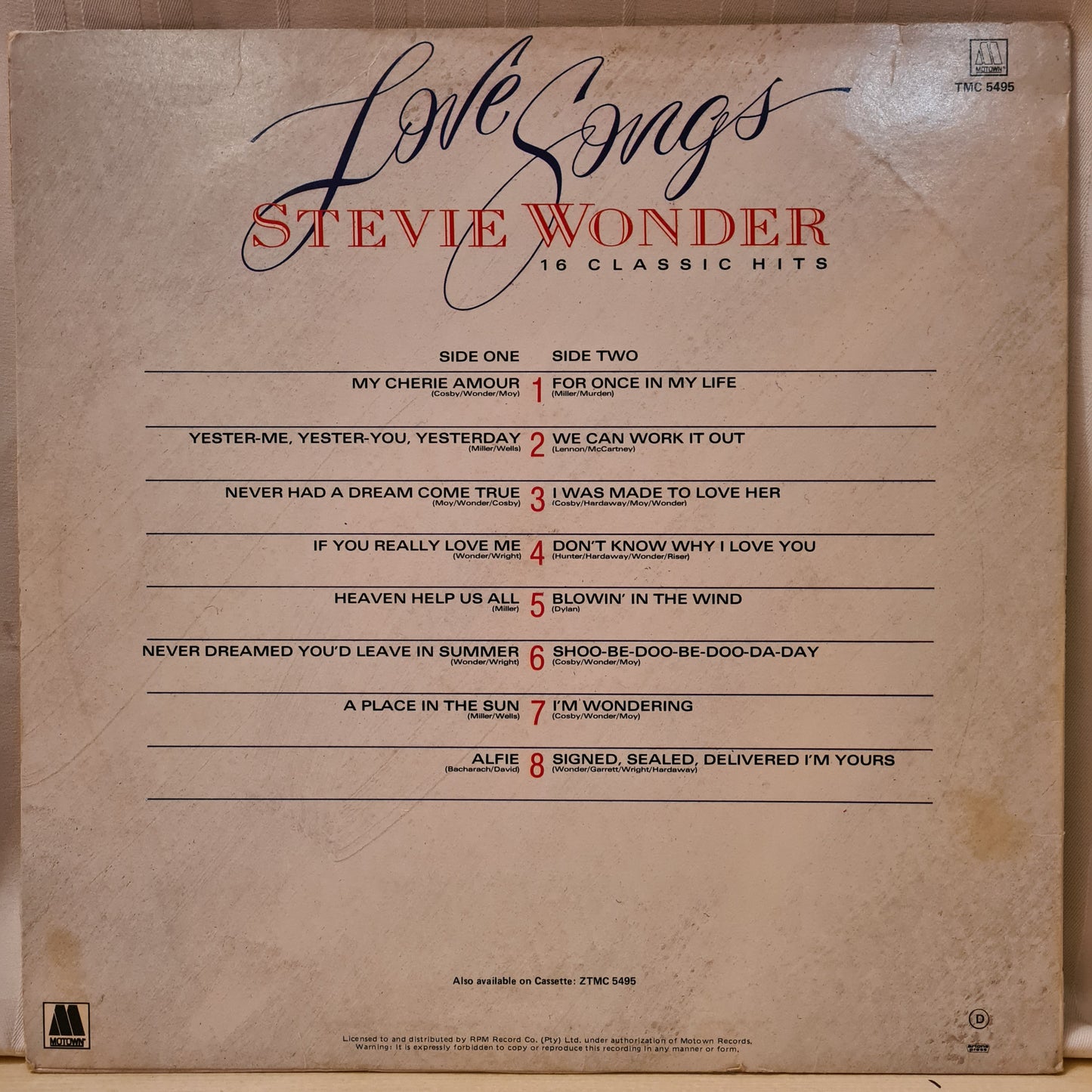 Stevie Wonder ~ Love Songs (Vinyl - RSA)